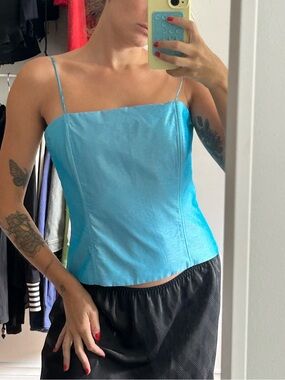 VINTAGE Blue Satin Spaghetti-Strap Corset Top